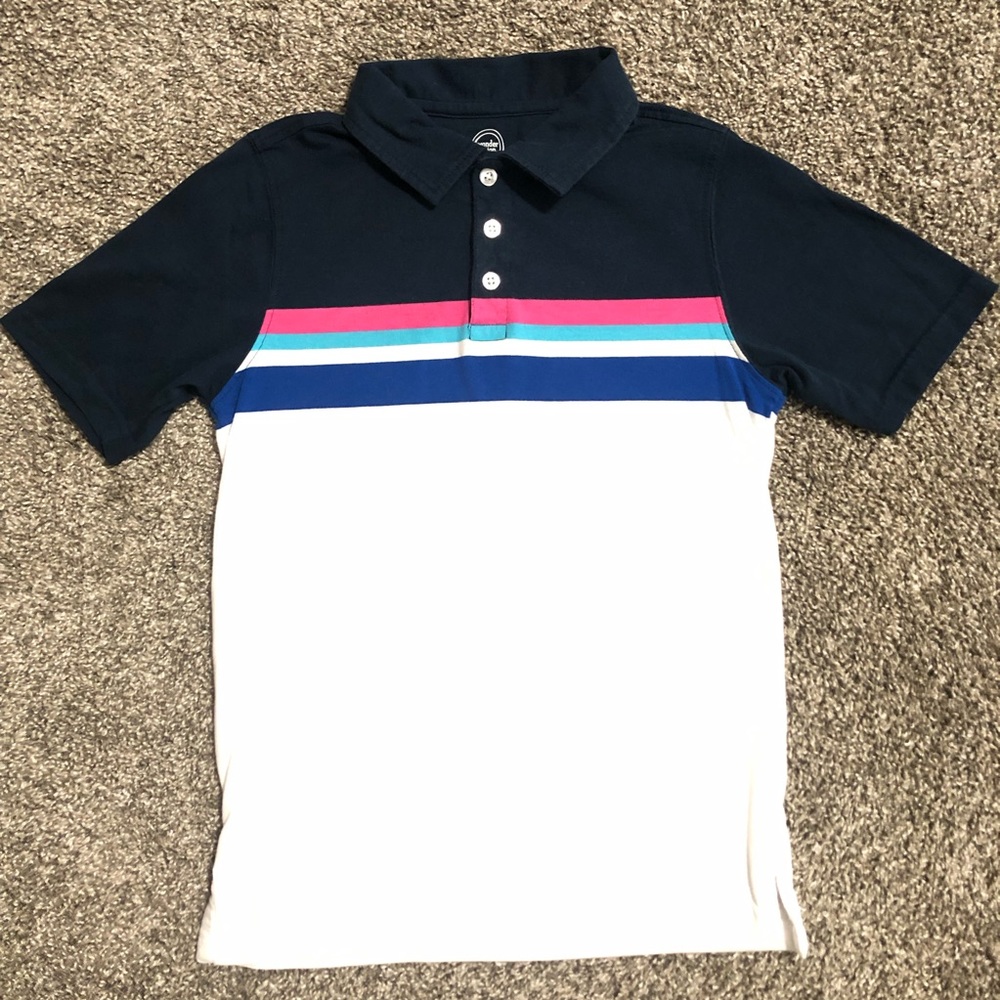 Wonder Nation boys short sleeve polo sz L 10/12. Navy/white